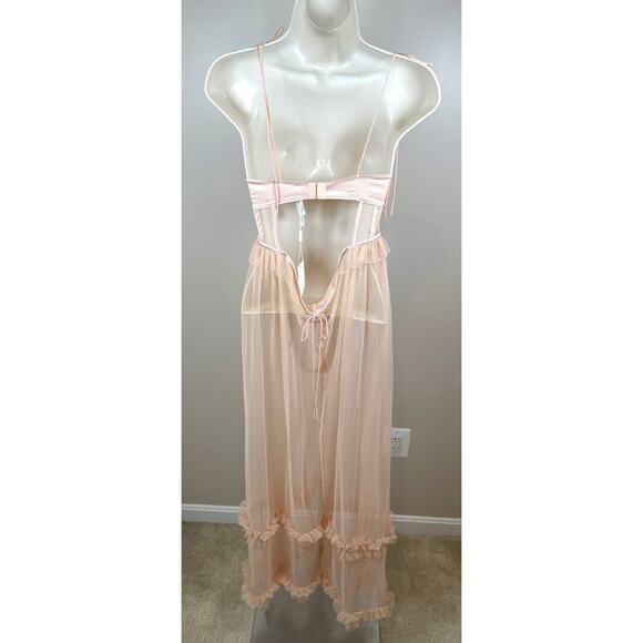 For Love & Lemons Akeria Sequin Bow Cutout Sheer Pink Maxi Slip Dress Size XXS - Picture 6 of 8